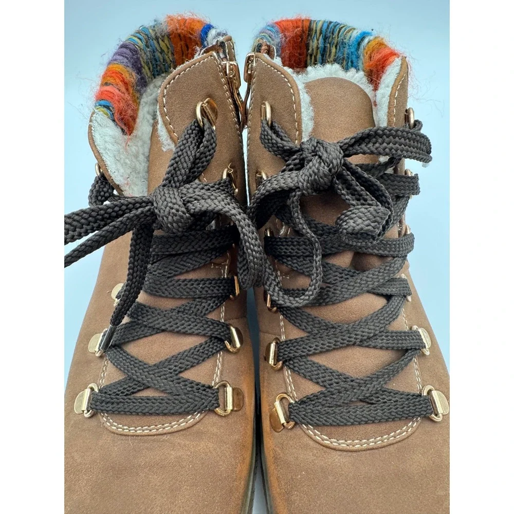 Bjorndal Everly Brown Faux Suede Knit Collar Ankle Boots Womens 9‎ Side Zip